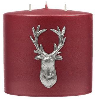 Kenneth Turner Stag Double-Headed 3 Wick Pillar Candle (Red)