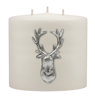 Kenneth Turner Stag Double-Headed 3 Wick Pillar Candle (White)