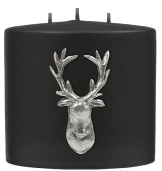 Kenneth Turner Stag Double-Headed 3 Wick Pillar Candle (Black)